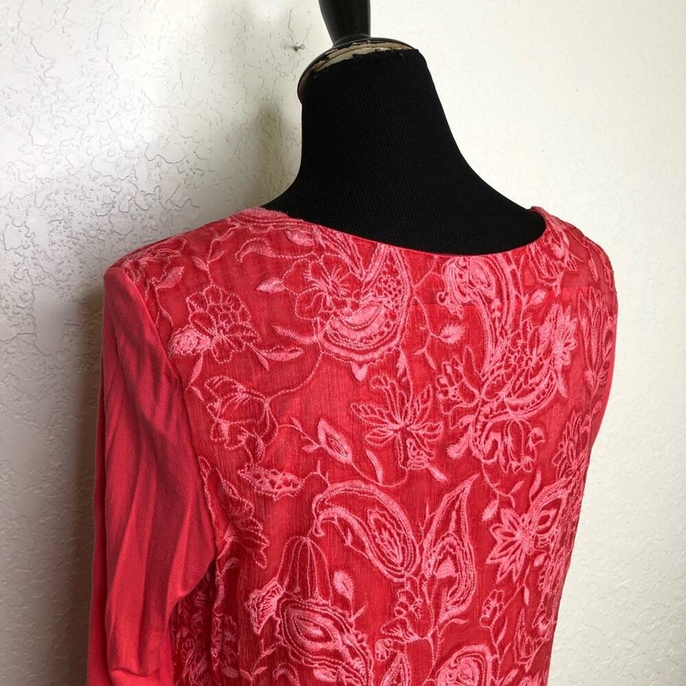 Soft Surroundings bright pink sheer embroidered floral overlay tunic top Medium - Picture 11 of 15